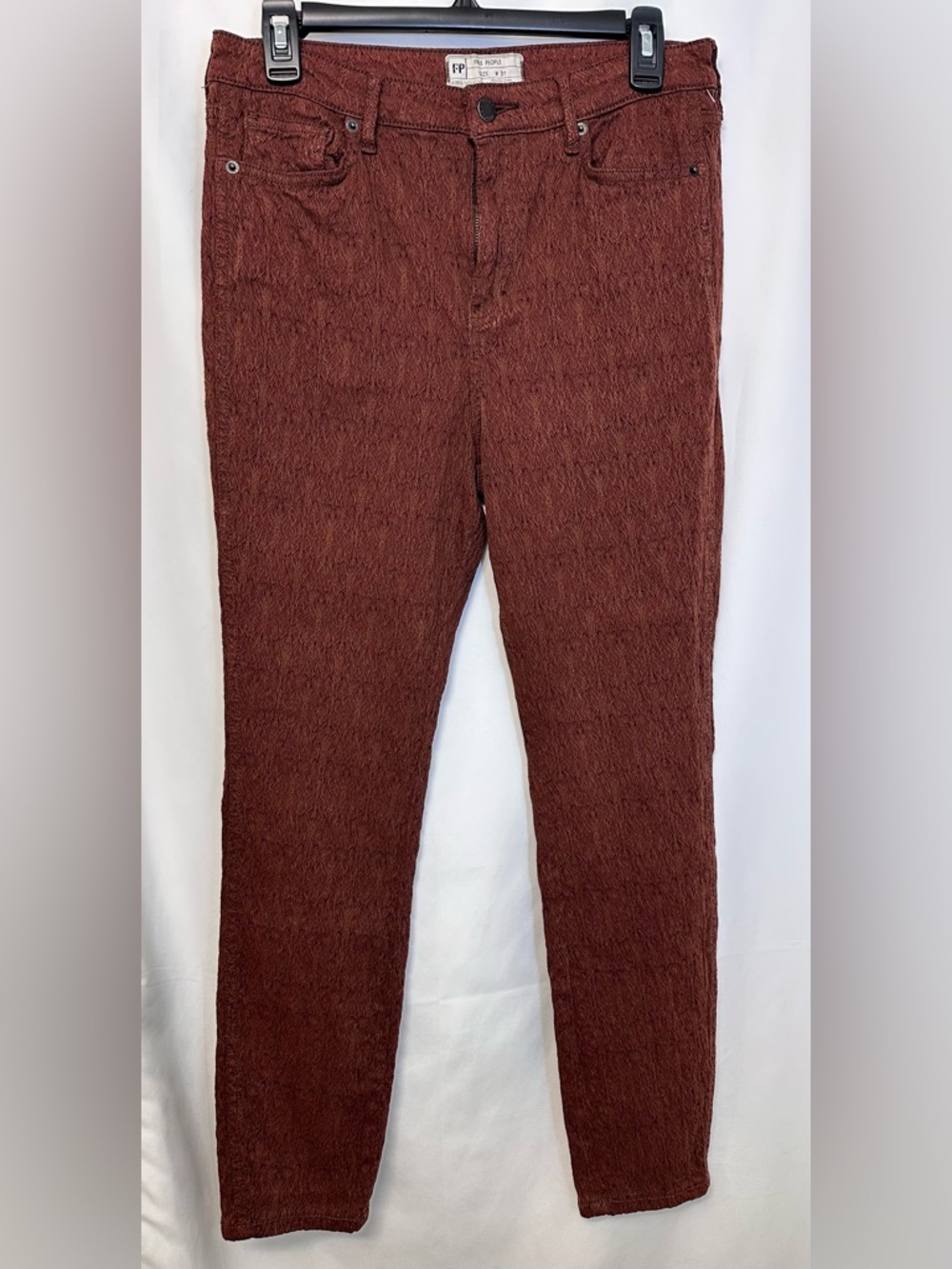 Free People Textured Skinny Jeans Rust Brown Size 31/Medium Boho Stretch Pants